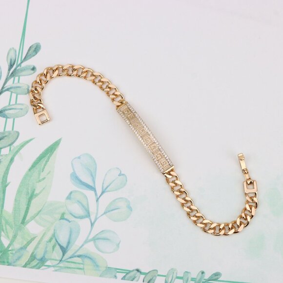 "Elegant Rose Gold Bracelet with Greek Key and CZ Detailing, XPBL0840 - Picture 5 of 12